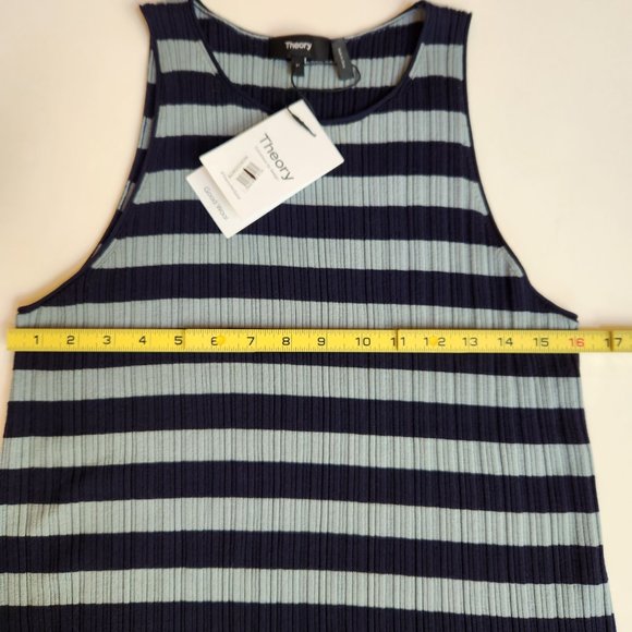 THEORY Classic Stripe Wool Knit Tank in Deep Navy/Eggshell Blue, Medium - Picture 13 of 13
